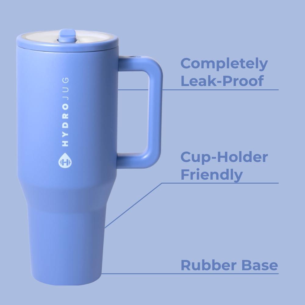 imageHydroJug Traveler  40 oz Water Bottle with Handle ampamp Flip Straw  Fits in Cup Holder Leak Resistant TumblerReusable Insulated Stainless Steel ampamp Rubber Base  Gifts for Women ampamp Men BlackLight Blue