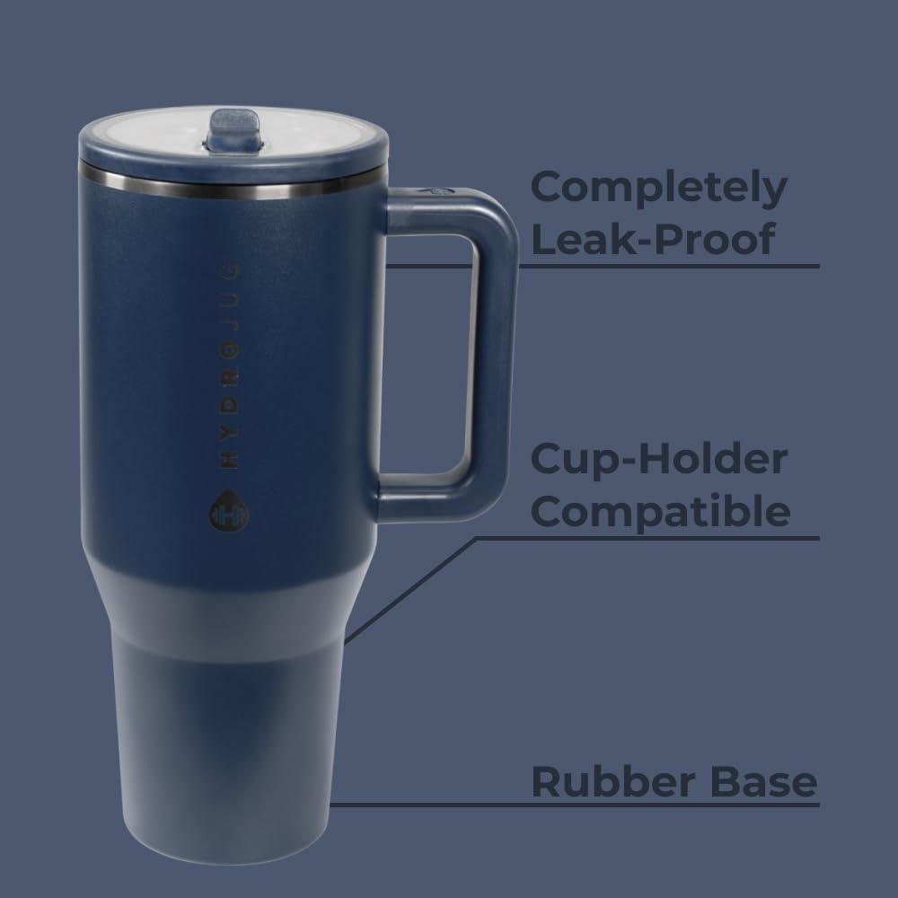 imageHydroJug Traveler  40 oz Water Bottle with Handle ampamp Flip Straw  Fits in Cup Holder Leak Resistant TumblerReusable Insulated Stainless Steel ampamp Rubber Base  Gifts for Women ampamp Men BlackMidnight