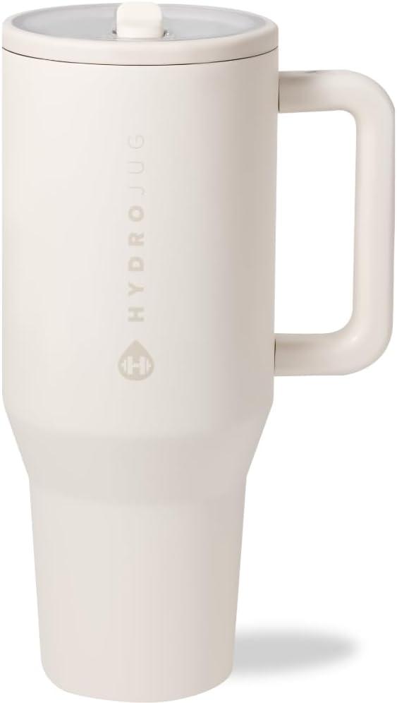 imageHydroJug Traveler  40 oz Water Bottle with Handle ampamp Flip Straw  Fits in Cup Holder Leak Resistant TumblerReusable Insulated Stainless Steel ampamp Rubber Base  Gifts for Women ampamp Men BlackCream