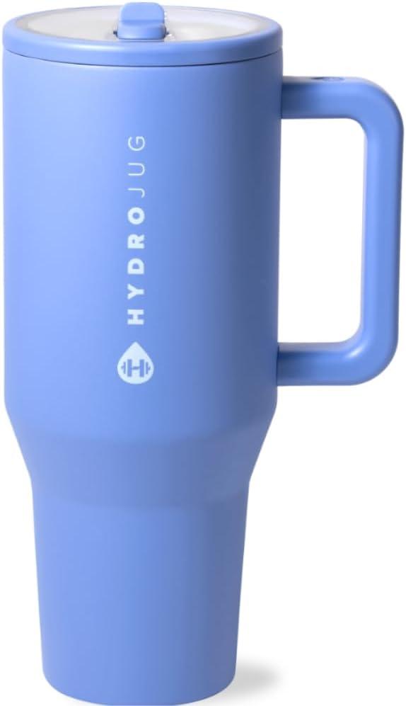 imageHydroJug Traveler  40 oz Water Bottle with Handle ampamp Flip Straw  Fits in Cup Holder Leak Resistant TumblerReusable Insulated Stainless Steel ampamp Rubber Base  Gifts for Women ampamp Men BlackLight Blue