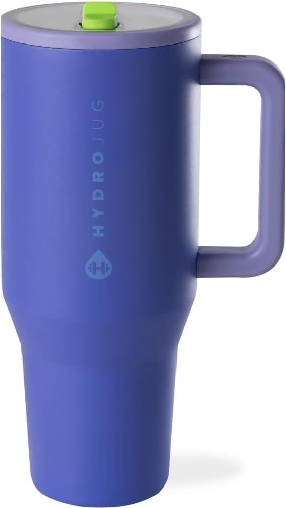 imageHydroJug Traveler  40 oz Water Bottle with Handle ampamp Flip Straw  Fits in Cup Holder Leak Resistant TumblerReusable Insulated Stainless Steel ampamp Rubber Base  Gifts for Women ampamp Men BlackLime Rickey