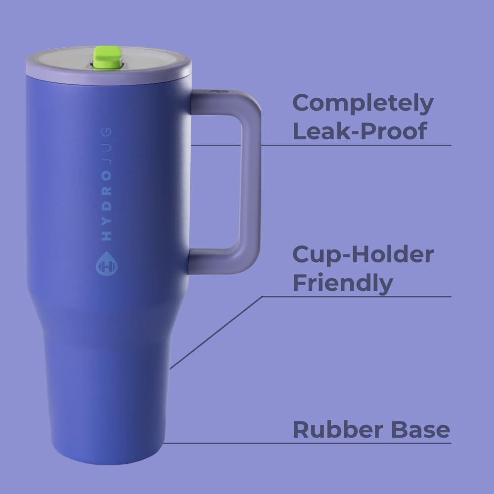 imageHydroJug Traveler  40 oz Water Bottle with Handle ampamp Flip Straw  Fits in Cup Holder Leak Resistant TumblerReusable Insulated Stainless Steel ampamp Rubber Base  Gifts for Women ampamp Men BlackLime Rickey