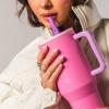 imageHydroJug Traveler  32 oz Water Bottle with Handle ampamp Flip Straw  Fits in Cup Holder Leak Resistant TumblerReusable Insulated Stainless Steel ampamp Rubber Base  Gifts for Women ampamp Men BlackPink Sugar