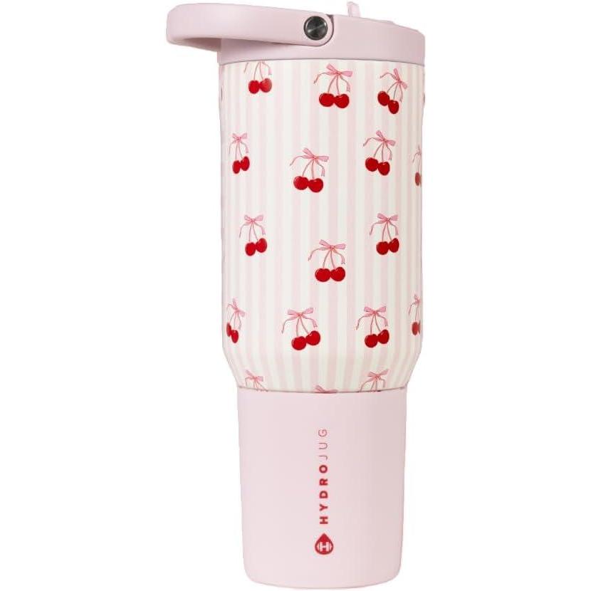 imageHydroJug Sport  Stainless Steel Tumbler with Straw Vacuum Insulated 20oz Leakproof Water Bottle Ergonomic Design Reusable Dishwasher Safe Rubber Base Durable for Gym or Outdoors BlackSweet Cherry