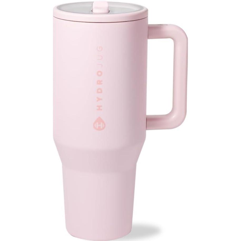 imageHydroJug Traveler  32 oz Water Bottle with Handle ampamp Flip Straw  Fits in Cup Holder Leak Resistant TumblerReusable Insulated Stainless Steel ampamp Rubber Base  Gifts for Women ampamp Men BlackPink Sand