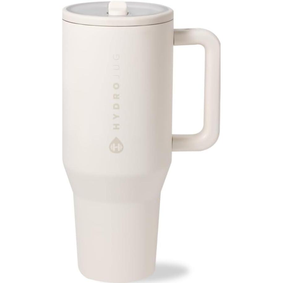 imageHydroJug Traveler  40 oz Water Bottle with Handle ampamp Flip Straw  Fits in Cup Holder Leak Resistant TumblerReusable Insulated Stainless Steel ampamp Rubber Base  Gifts for Women ampamp Men BlackCream