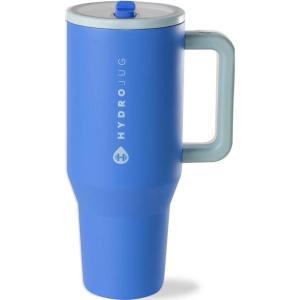 imageHydroJug Traveler  32 oz Water Bottle with Handle ampamp Flip Straw  Fits in Cup Holder Leak Resistant TumblerReusable Insulated Stainless Steel ampamp Rubber Base  Gifts for Women ampamp Men BlackRiptide