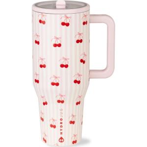 imageHydroJug Traveler  32 oz Water Bottle with Handle ampamp Flip Straw  Fits in Cup Holder Leak Resistant TumblerReusable Insulated Stainless Steel ampamp Rubber Base  Gifts for Women ampamp Men BlackSweet Cherry