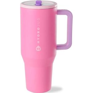 imageHydroJug Traveler  32 oz Water Bottle with Handle ampamp Flip Straw  Fits in Cup Holder Leak Resistant TumblerReusable Insulated Stainless Steel ampamp Rubber Base  Gifts for Women ampamp Men BlackPink Sugar
