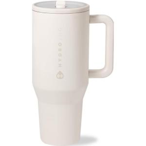 imageHydroJug Traveler  40 oz Water Bottle with Handle ampamp Flip Straw  Fits in Cup Holder Leak Resistant TumblerReusable Insulated Stainless Steel ampamp Rubber Base  Gifts for Women ampamp Men BlackCream