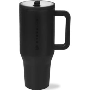 imageHydroJug Traveler  40 oz Water Bottle with Handle ampamp Flip Straw  Fits in Cup Holder Leak Resistant TumblerReusable Insulated Stainless Steel ampamp Rubber Base  Gifts for Women ampamp Men BlackBlack