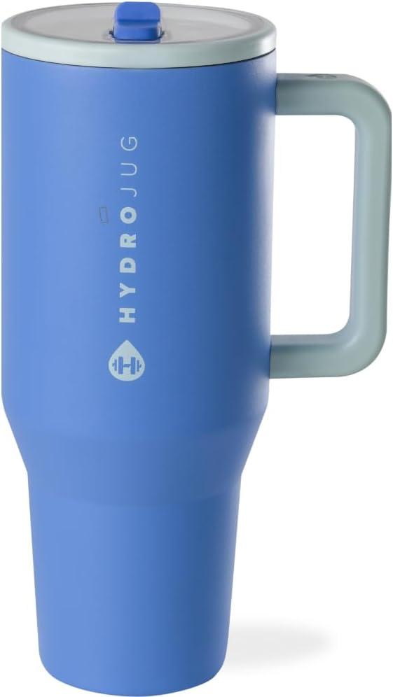 imageHydroJug Traveler  40 oz Water Bottle with Handle ampamp Flip Straw  Fits in Cup Holder Leak Resistant TumblerReusable Insulated Stainless Steel ampamp Rubber Base  Gifts for Women ampamp Men Alumni RedRiptide