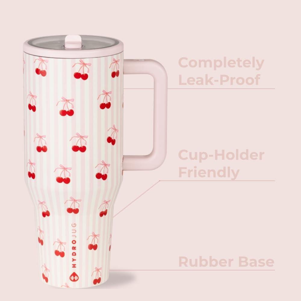 imageHydroJug Traveler  40 oz Water Bottle with Handle ampamp Flip Straw  Fits in Cup Holder Leak Resistant TumblerReusable Insulated Stainless Steel ampamp Rubber Base  Gifts for Women ampamp Men Alumni RedSweet Cherry