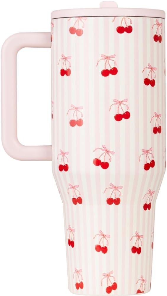 imageHydroJug Traveler  40 oz Water Bottle with Handle ampamp Flip Straw  Fits in Cup Holder Leak Resistant TumblerReusable Insulated Stainless Steel ampamp Rubber Base  Gifts for Women ampamp Men Alumni RedSweet Cherry
