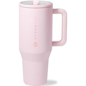 imageHydroJug Traveler  40 oz Water Bottle with Handle ampamp Flip Straw  Fits in Cup Holder Leak Resistant TumblerReusable Insulated Stainless Steel ampamp Rubber Base  Gifts for Women ampamp Men Alumni RedPink Sand