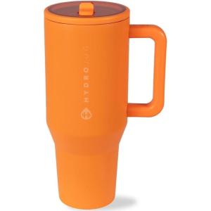 imageHydroJug Traveler  40 oz Water Bottle with Handle ampamp Flip Straw  Fits in Cup Holder Leak Resistant TumblerReusable Insulated Stainless Steel ampamp Rubber Base  Gifts for Women ampamp Men Alumni RedTangerine