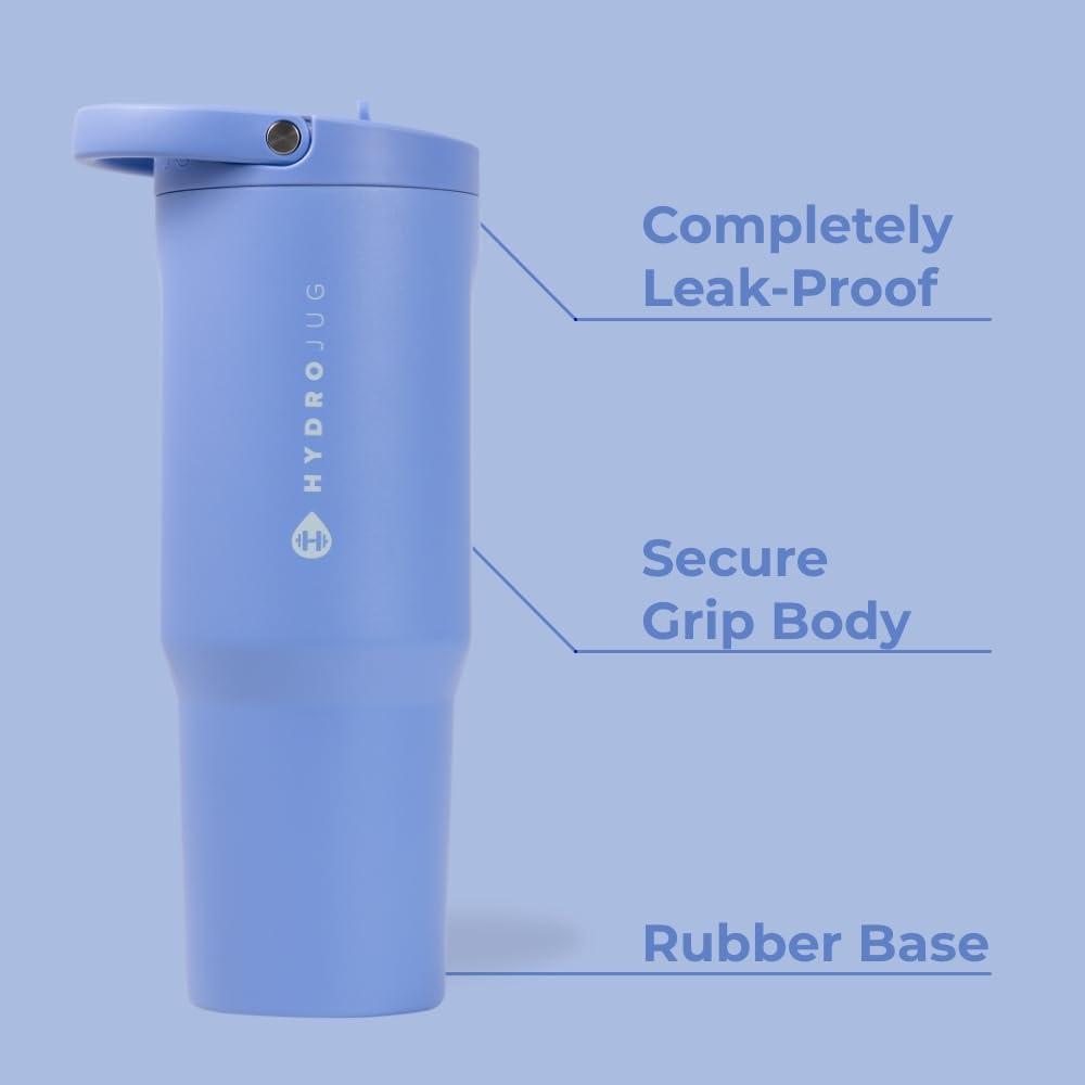 imageHydroJug Sport  Stainless Steel Tumbler with Straw Vacuum Insulated 40oz Leakproof Water Bottle Ergonomic Design Reusable Dishwasher Safe Rubber Base Durable for Gym or Outdoors Alumni RedLight Blue