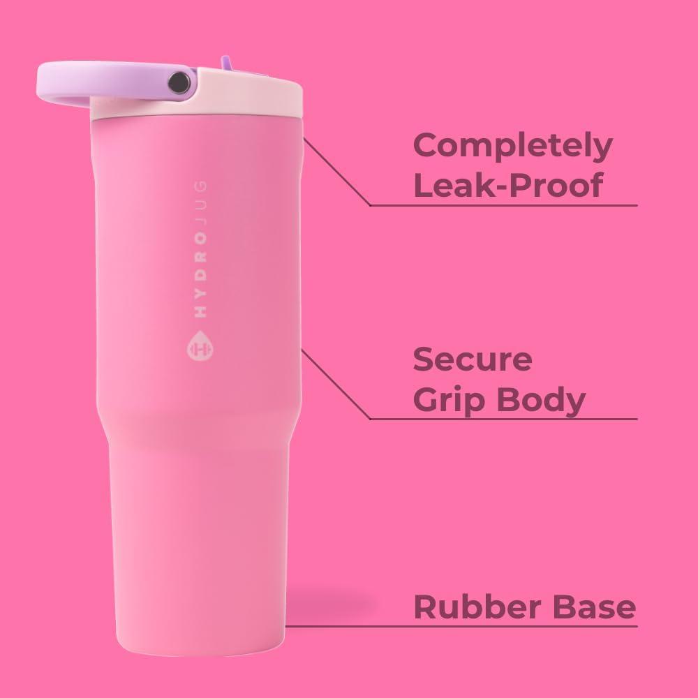 imageHydroJug Sport  Stainless Steel Tumbler with Straw Vacuum Insulated 40oz Leakproof Water Bottle Ergonomic Design Reusable Dishwasher Safe Rubber Base Durable for Gym or Outdoors Alumni RedPink Sugar